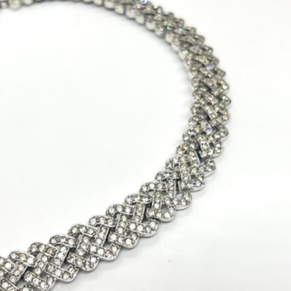 CAROLEE RHINESTONE WOVEN CHOKER NECKLACE SILVER TONE BRIDAL STATEMENT 16.5” - Picture 14 of 15
